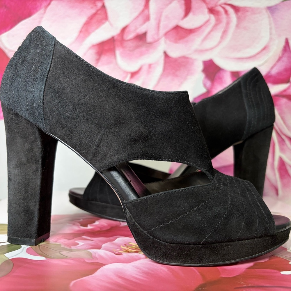 Banana Republic Black Suede Peep Toe Pumps